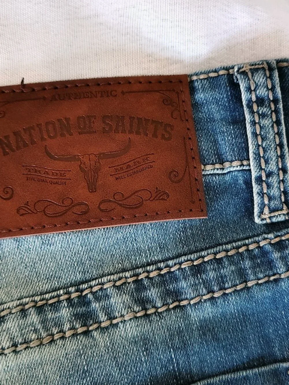 NWT Mens Nation of Saints Color Blue Size 34x32 Original Boot Cut Distressed Jea